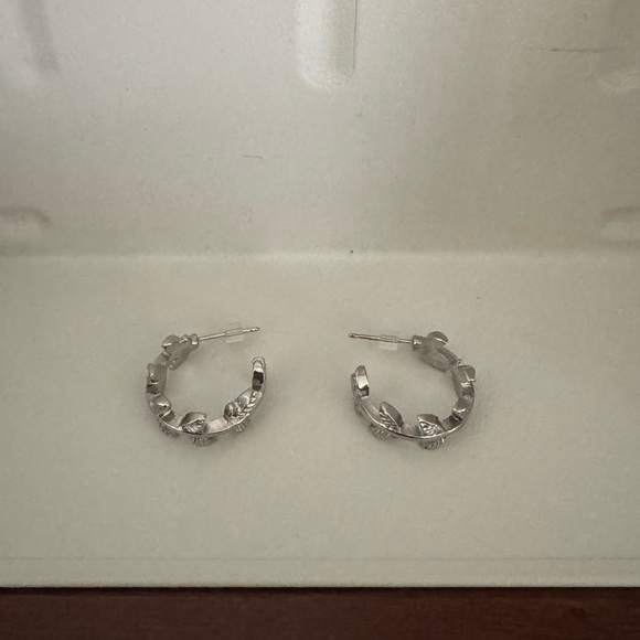 Silver “C” Hoop Earrings with Foliate Detailing EUC - Picture 4 of 4
